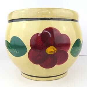 Vintage RRP Co Roseville Ohio Pottery 8" Jardiniere Planter Red Flower Stoneware